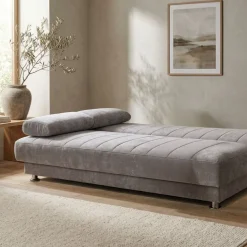Sofá cama clic-clac Kenzo con arcón para almacenaje gris 85x190x89 cm