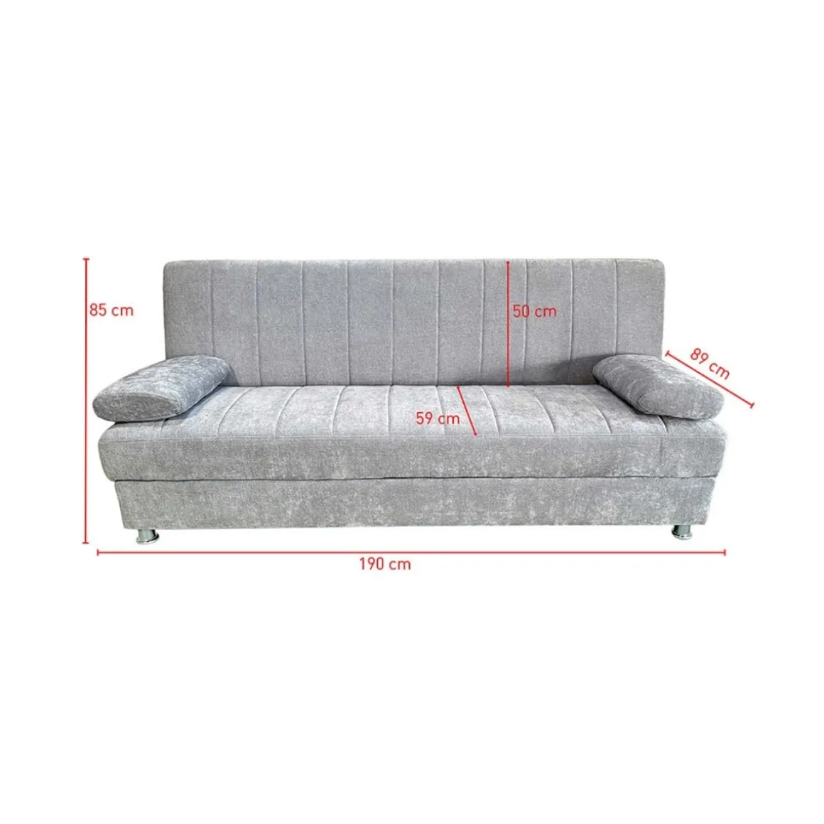 Sofá cama clic-clac Kenzo con arcón para almacenaje gris 85x190x89 cm