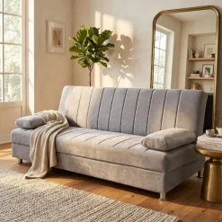 Sofá cama clic-clac Kenzo con arcón para almacenaje gris 85x190x89 cm