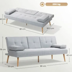 Sofá cama Cotton Homcom 3 plazas respaldo ajustable 78x181x77 cm