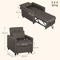 Sofá cama Einar Homcom 1 plaza 3 posiciones marrón oscuro 84x69x82,5 cm