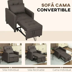 Sofá cama Einar Homcom 1 plaza 3 posiciones marrón oscuro 84x69x82,5 cm