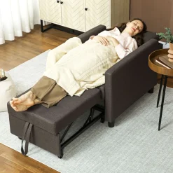 Sofá cama Einar Homcom 1 plaza 3 posiciones marrón oscuro 84x69x82,5 cm