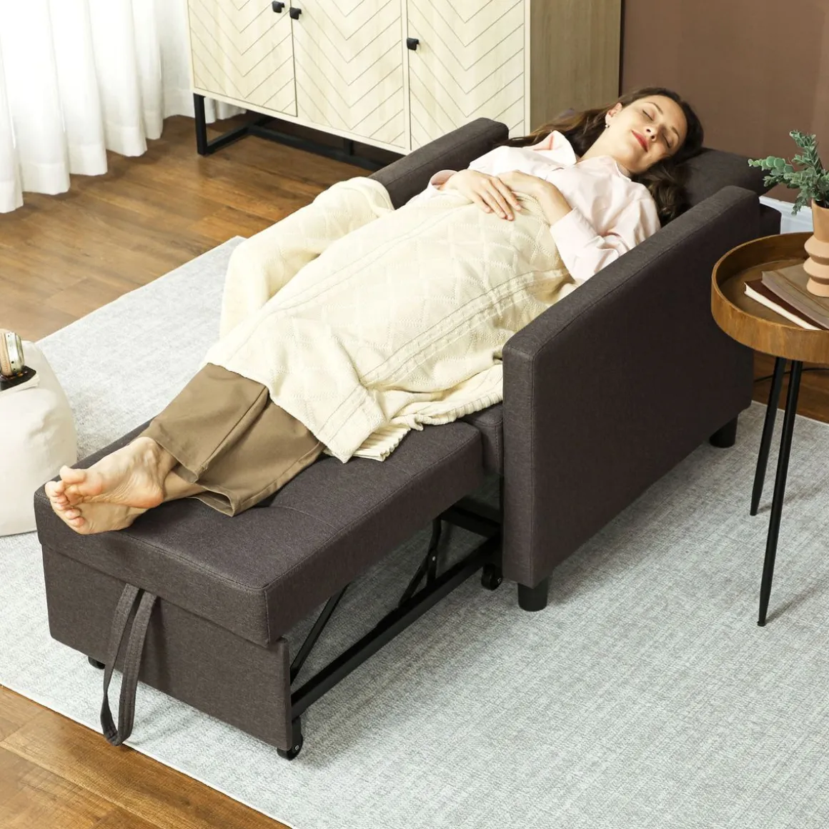Sofá cama Einar Homcom 1 plaza 3 posiciones marrón oscuro 84x69x82,5 cm