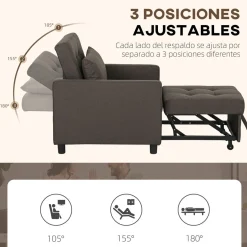 Sofá cama Einar Homcom 1 plaza 3 posiciones marrón oscuro 84x69x82,5 cm