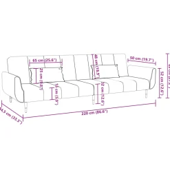 Sofá cama Hirina 2 plazas respaldo ajustable con almohadas 69x220x84,5 cm