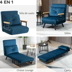 Sofá cama Júpiter Homcom individual diseño 4 en 1 azul 81x63x73 cm