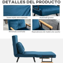 Sofá cama Júpiter Homcom individual diseño 4 en 1 azul 81x63x73 cm