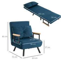 Sofá cama Júpiter Homcom individual diseño 4 en 1 azul 81x63x73 cm