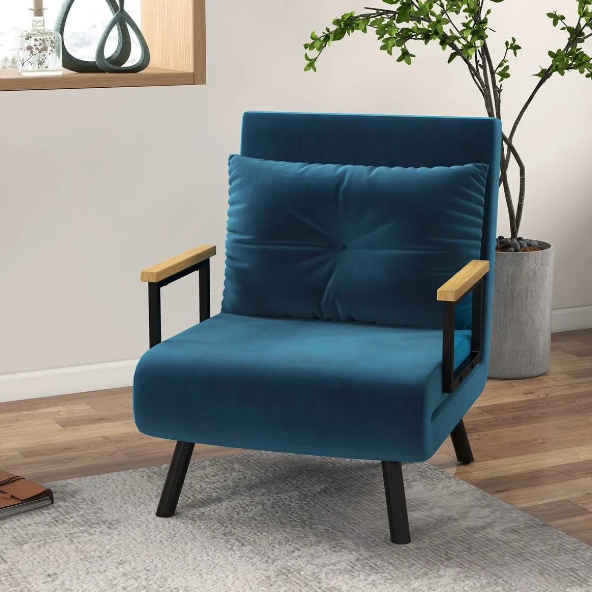 Sofá cama Júpiter Homcom individual diseño 4 en 1 azul 81x63x73 cm