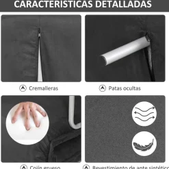 Sofá cama Lino Homcom 2 plazas respaldo ajustable gris 78x111x80 cm