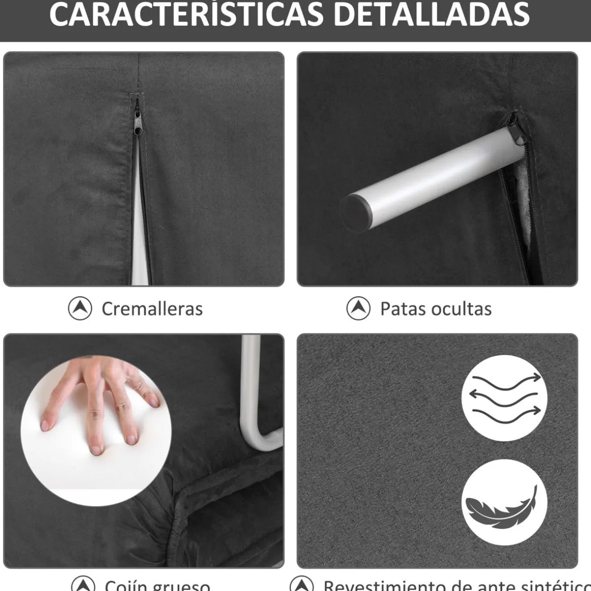 Sofá cama Lino Homcom 2 plazas respaldo ajustable gris 78x111x80 cm
