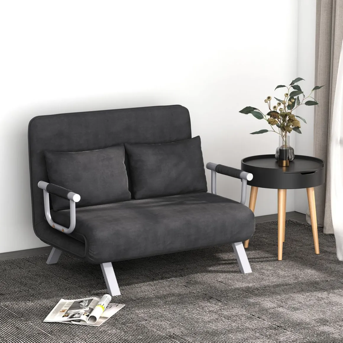 Sofá cama Lino Homcom 2 plazas respaldo ajustable gris 78x111x80 cm