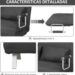 Sofá cama Lino Homcom 2 plazas respaldo ajustable gris 78x111x80 cm