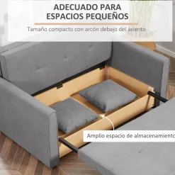 Sofá cama Lyla Homcom 2 plazas reposabrazos gris 81x152x101 cm