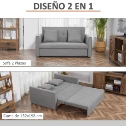Sofá cama Lyla Homcom 2 plazas reposabrazos gris 81x152x101 cm