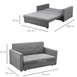 Sofá cama Lyla Homcom 2 plazas reposabrazos gris 81x152x101 cm
