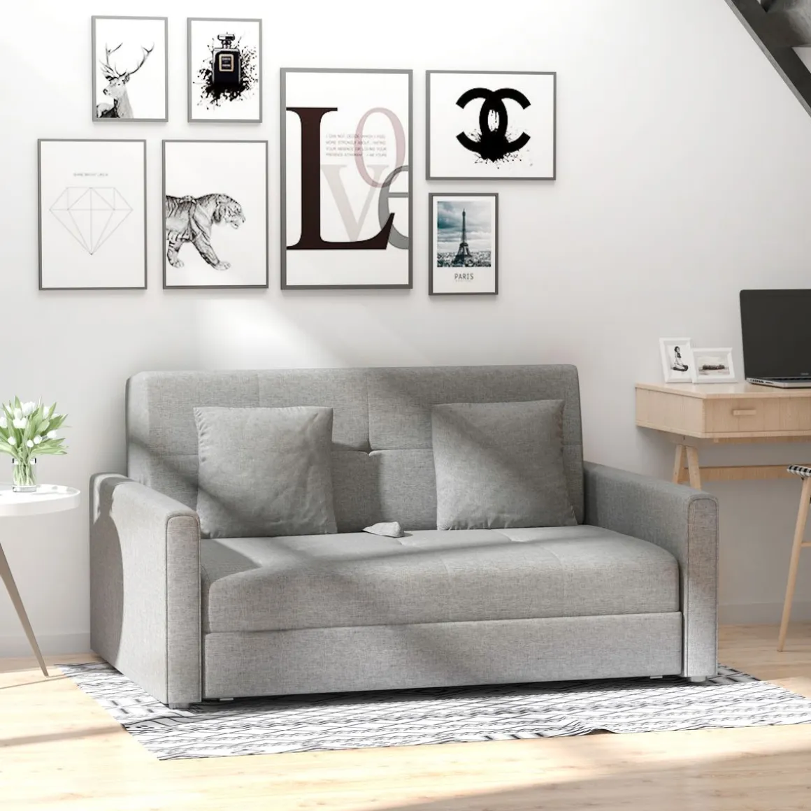 Sofá cama Lyla Homcom 2 plazas reposabrazos gris 81x152x101 cm