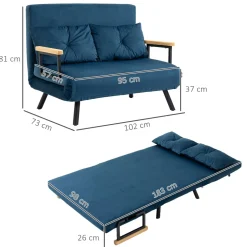 Sofá cama Mangata Homcom 3 en 1 respaldo ajustable 81x102x73 cm