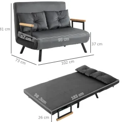 Sofá cama Mangata Homcom 3 en 1 respaldo ajustable 81x102x73 cm