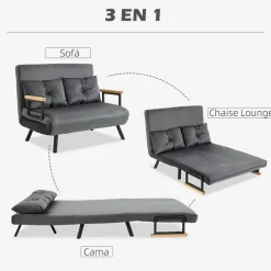 Sofá cama Mangata Homcom 3 en 1 respaldo ajustable 81x102x73 cm