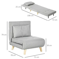 Sofá cama Martina Homcom respaldo ajustable 5 posiciones gris 79x72x78 cm