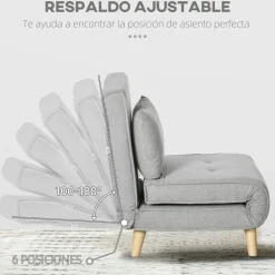 Sofá cama Martina Homcom respaldo ajustable 5 posiciones gris 79x72x78 cm