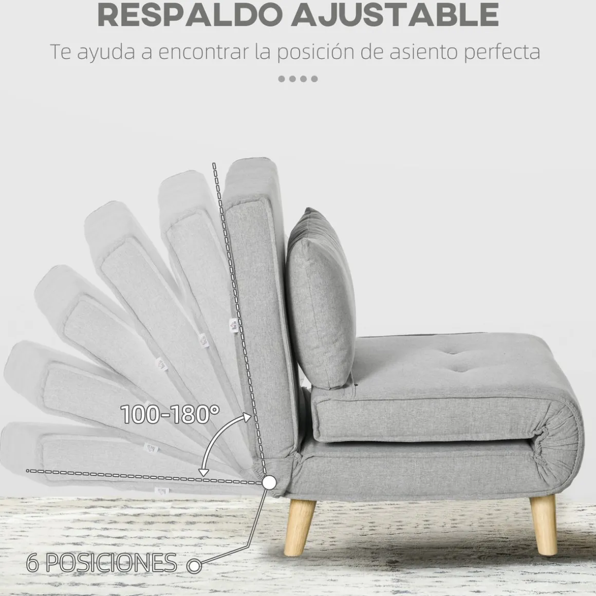 Sofá cama Martina Homcom respaldo ajustable 5 posiciones gris 79x72x78 cm