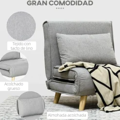 Sofá cama Martina Homcom respaldo ajustable 5 posiciones gris 79x72x78 cm