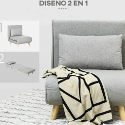 Sofá cama Martina Homcom respaldo ajustable 5 posiciones gris 79x72x78 cm