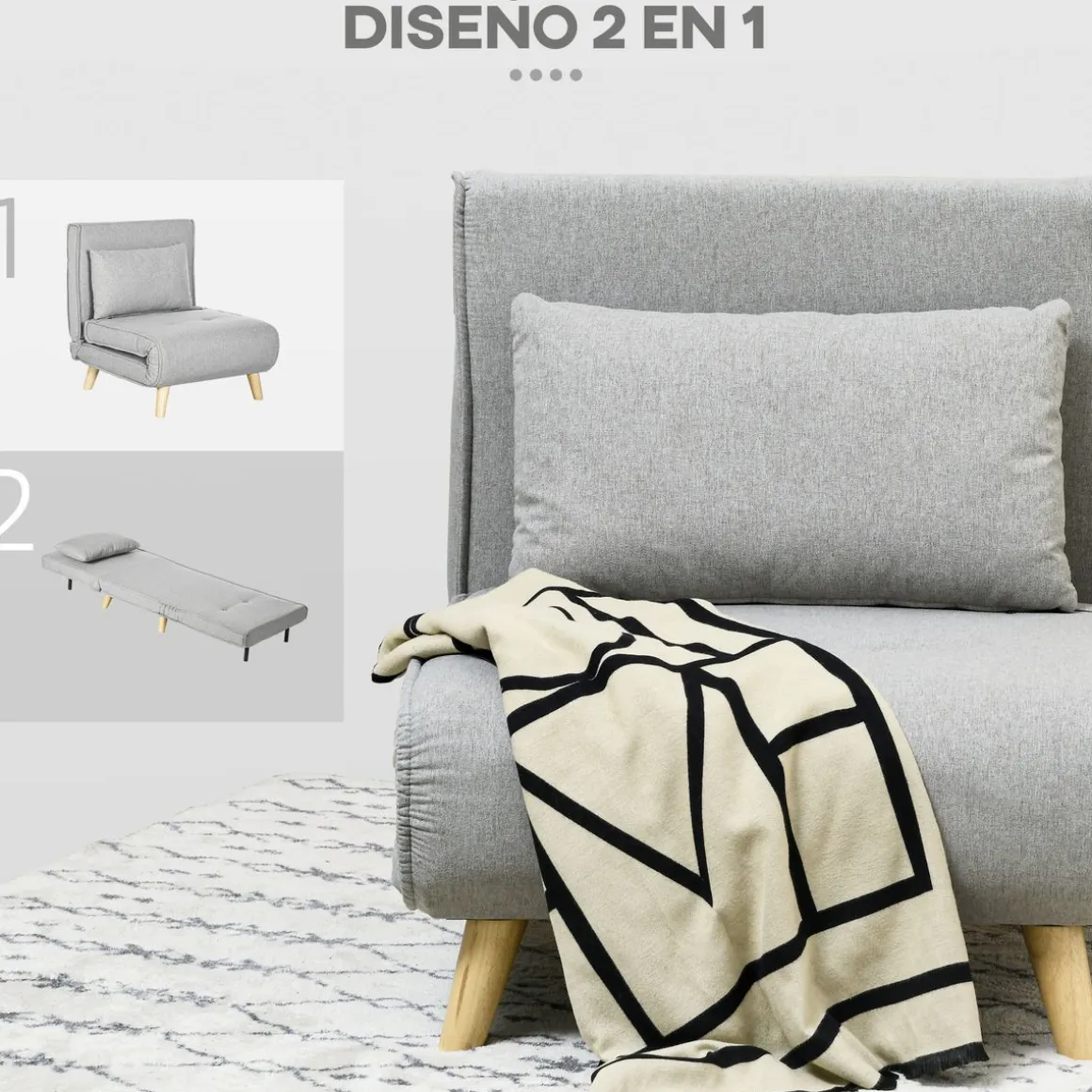 Sofá cama Martina Homcom respaldo ajustable 5 posiciones gris 79x72x78 cm