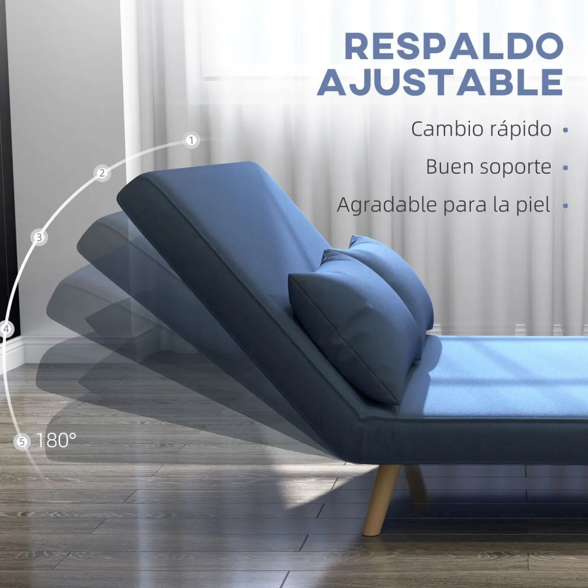 Sofá cama Índigo Homcom 5 posiciones diseño 2 en 1 azul 85x75x120 cm