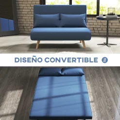 Sofá cama Índigo Homcom 5 posiciones diseño 2 en 1 azul 85x75x120 cm