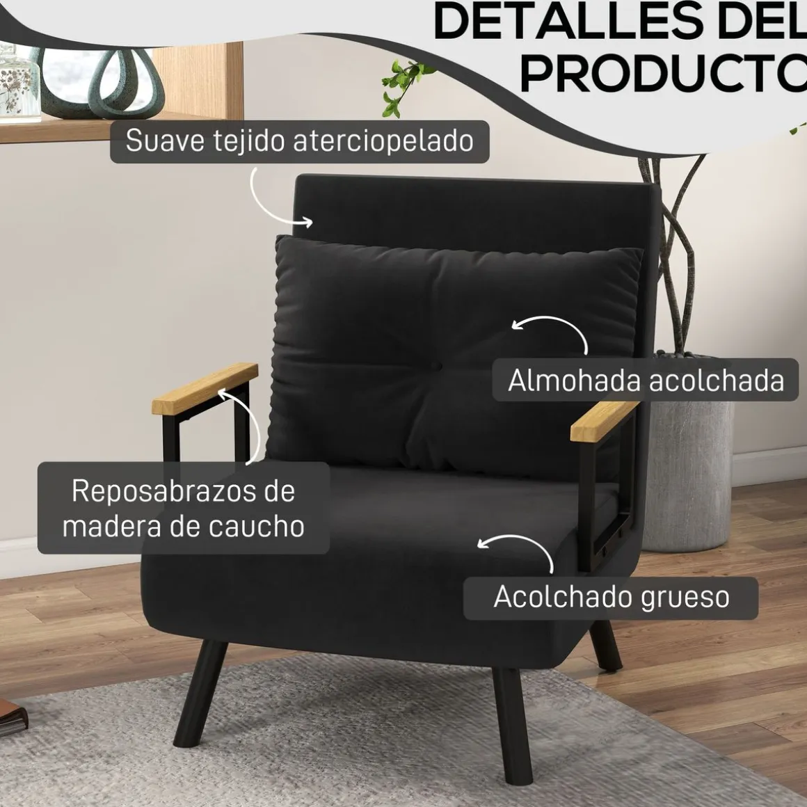 Sofá cama Prisma Homcom individual 4 en 1 81x73x63cm