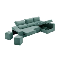 Sofá chaiselongue Amatista 3 plazas con arcón y 2 pufs 102x225x150 cm