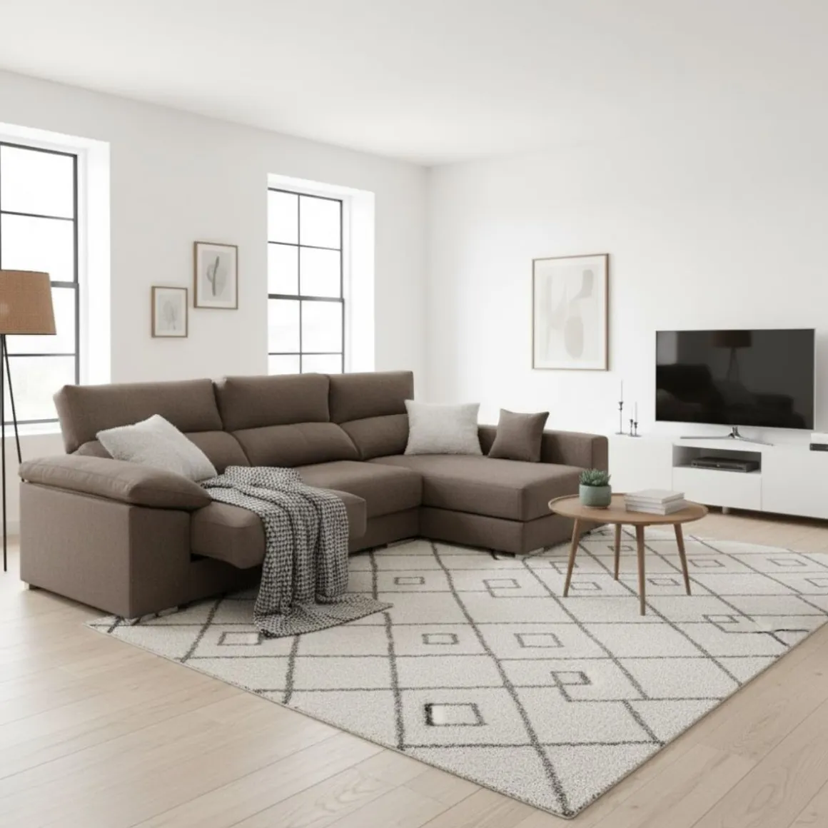 Sofá chaiselongue Calgary 3 plazas deslizante y reclinable tela Nevada 290 cm