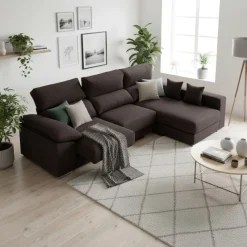 Sofá chaiselongue Calgary 3 plazas deslizante y reclinable tela Bergamo 290 cm
