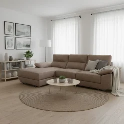 Sofá chaiselongue Danielle 3 plazas tela opera asientos deslizantes