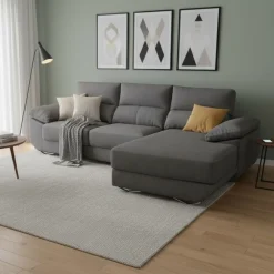 Sofá chaiselongue Danielle 3 plazas tela bronx asientos deslizantes