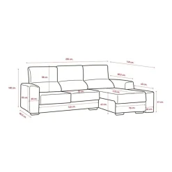 Sofá chaiselongue derecha Málaga 3 plazas asientos extraíbles y reclinable tela Nevada 100x265x140 cm