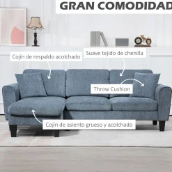 Sofá chaiselongue Diva Homcom 3 plazas reversible azul oscuro 87x230x138 cm