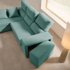 Sofá chaiselongue Esmeralda 3 plazas reclinable con puff 100x230x145 cm