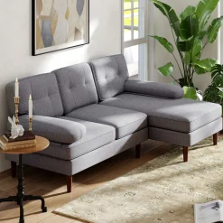 Sofá chaiselongue Kumo Homcom 3 plazas gris 88x215x142 cm