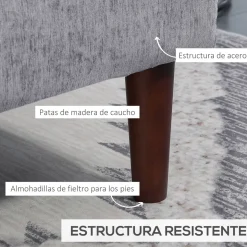 Sofá chaiselongue Kumo Homcom 3 plazas gris 88x215x142 cm