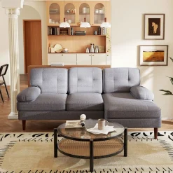 Sofá chaiselongue Kumo Homcom 3 plazas gris 88x215x142 cm