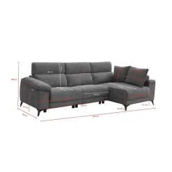 Sofá chaiselongue Londres 3 plazas derecha eléctrico gris 100x293x90 cm