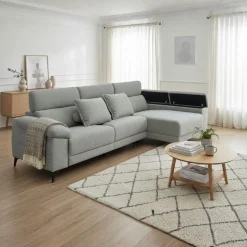 Sofá chaiselongue Londres 3 plazas derecha eléctrico gris 100x293x90 cm