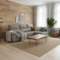 Sofá chaiselongue Ponza 3 plazas deslizante y reclinable tela Bronx gris 275 cm