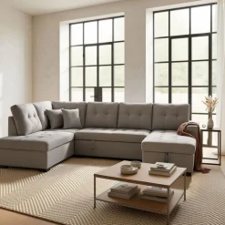 Sofá chaiselongue rinconera Aitana 4 plazas convertible en cama gris 96x298x212 cm