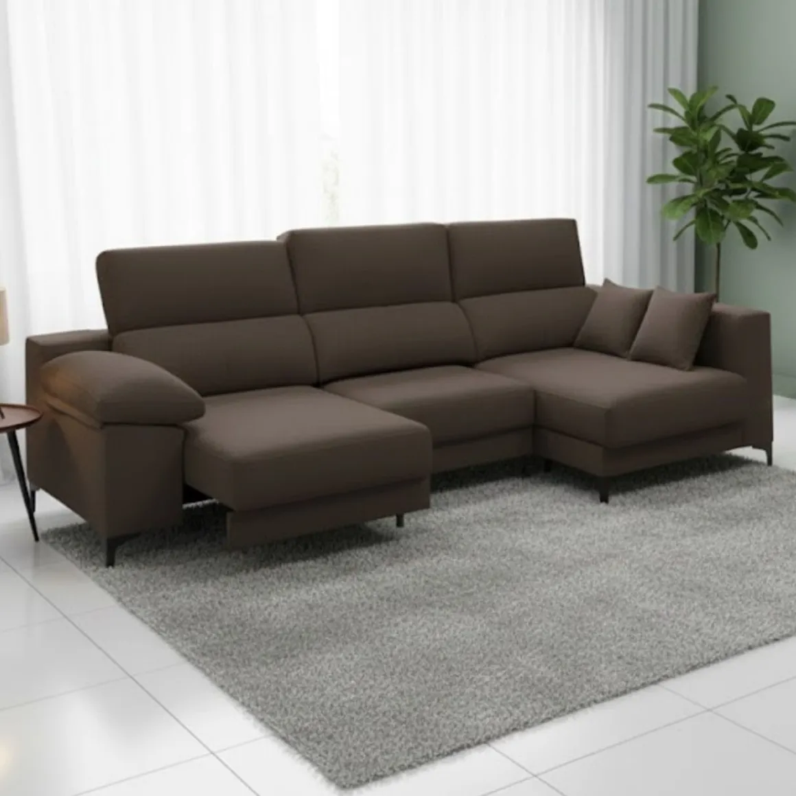 Sofá chaiselongue Santorini 3 plazas deslizante + reclinable tela Bérgamo 100x275x160 cm